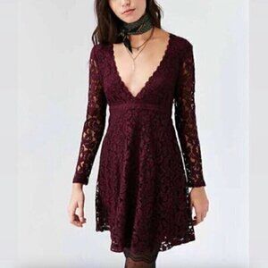 NWT Urban Outfitters Kimchi Blue burgundy lacy long sleeve mini dress